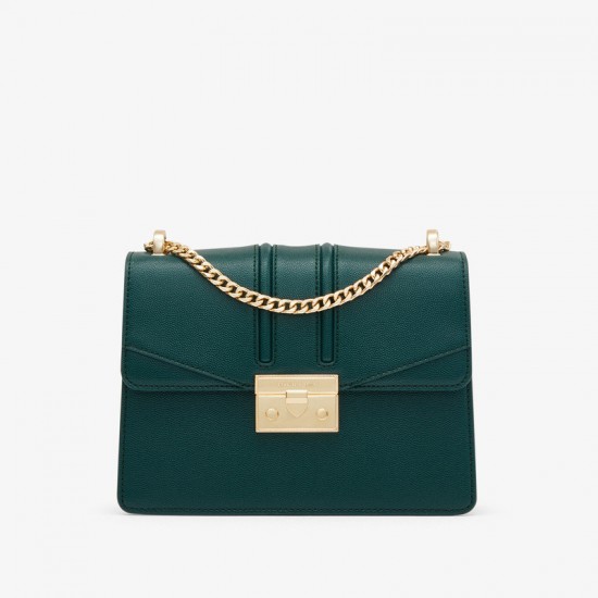 Charles Keith Chain Flap Shoulder Bag Dark Green